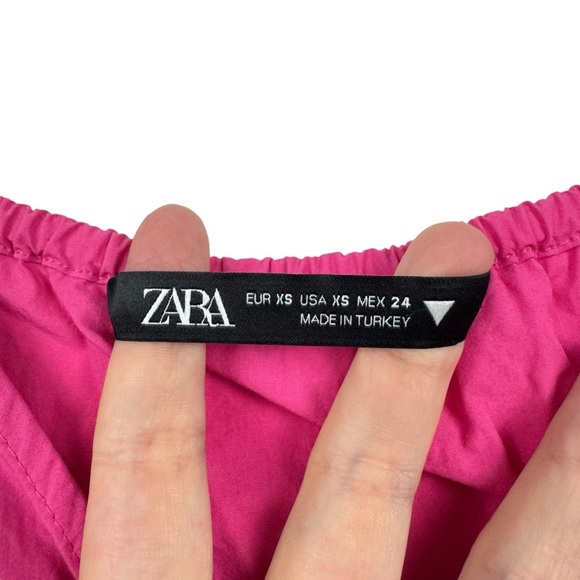 ZARA Hot Pink Puff Bubble Sleeve Tiered Midi Dress Flowy Barbie Feminine XS - Picture 14 of 15